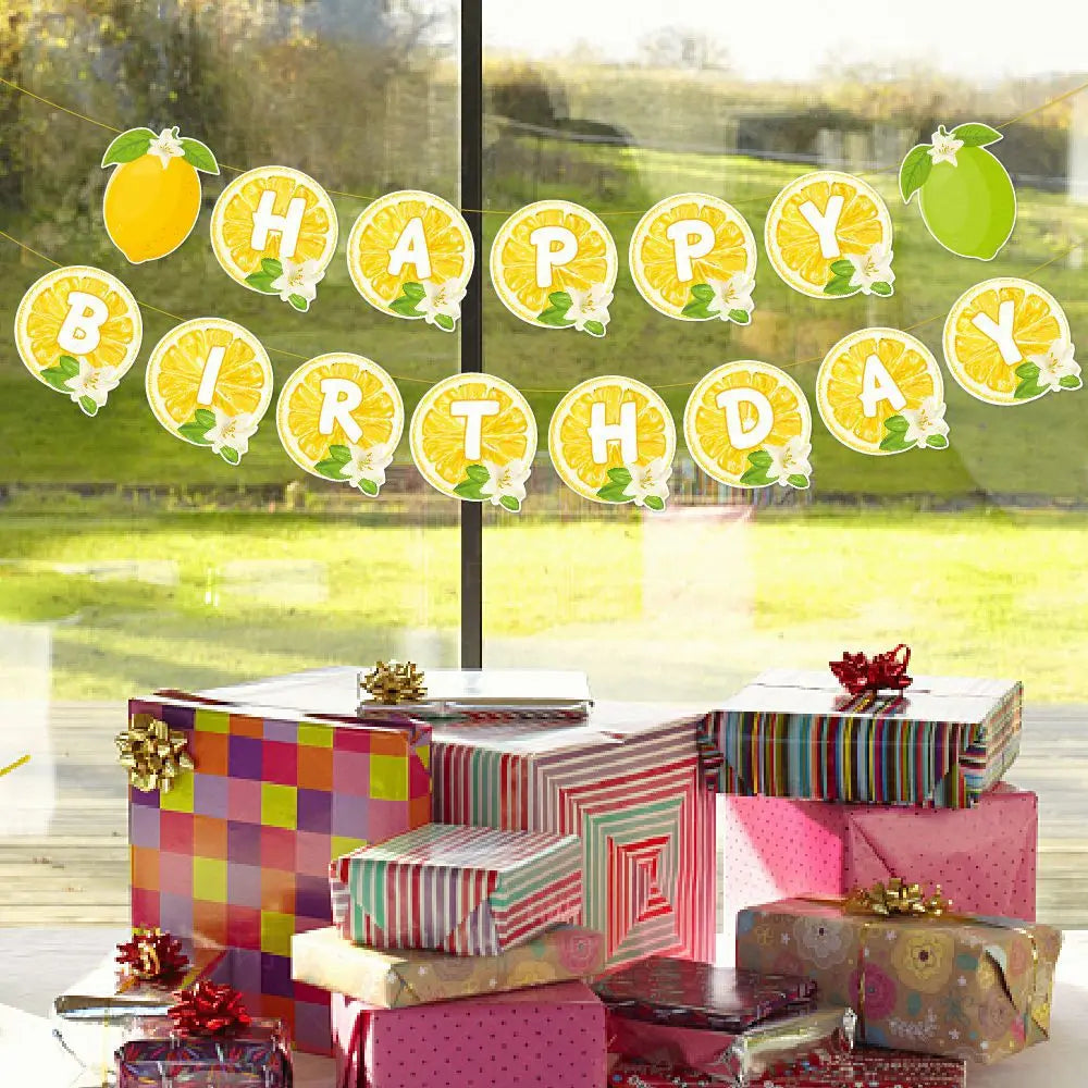 Bannière de fête jaune et citron pour une célébration d'anniversaire