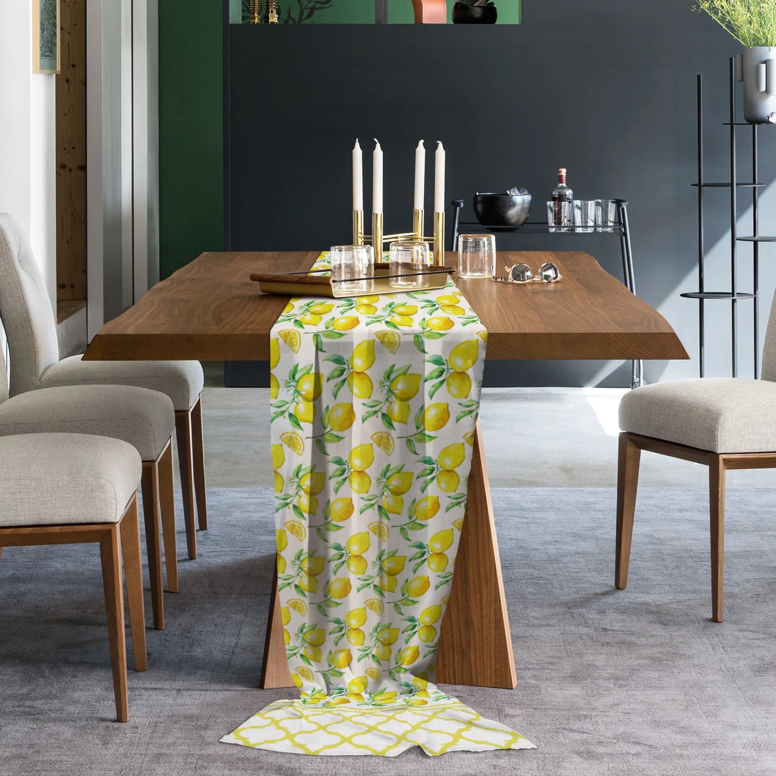 Chemin de Table en Chiffon motif citron