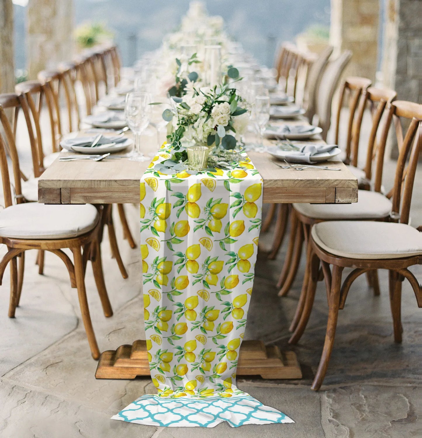 Chemin de Table en Chiffon motif citron45682578096364|45682578587884