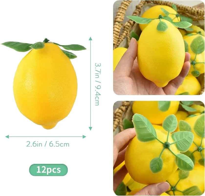 Lot de 12 citrons artificiels en mousse avec revêtement plastique