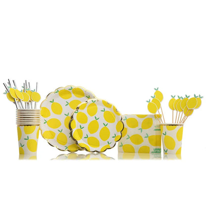 Set de Vaisselle Jetable Thème Citron – Décoration de Fête pour Mariages, Anniversaires et Pool Party