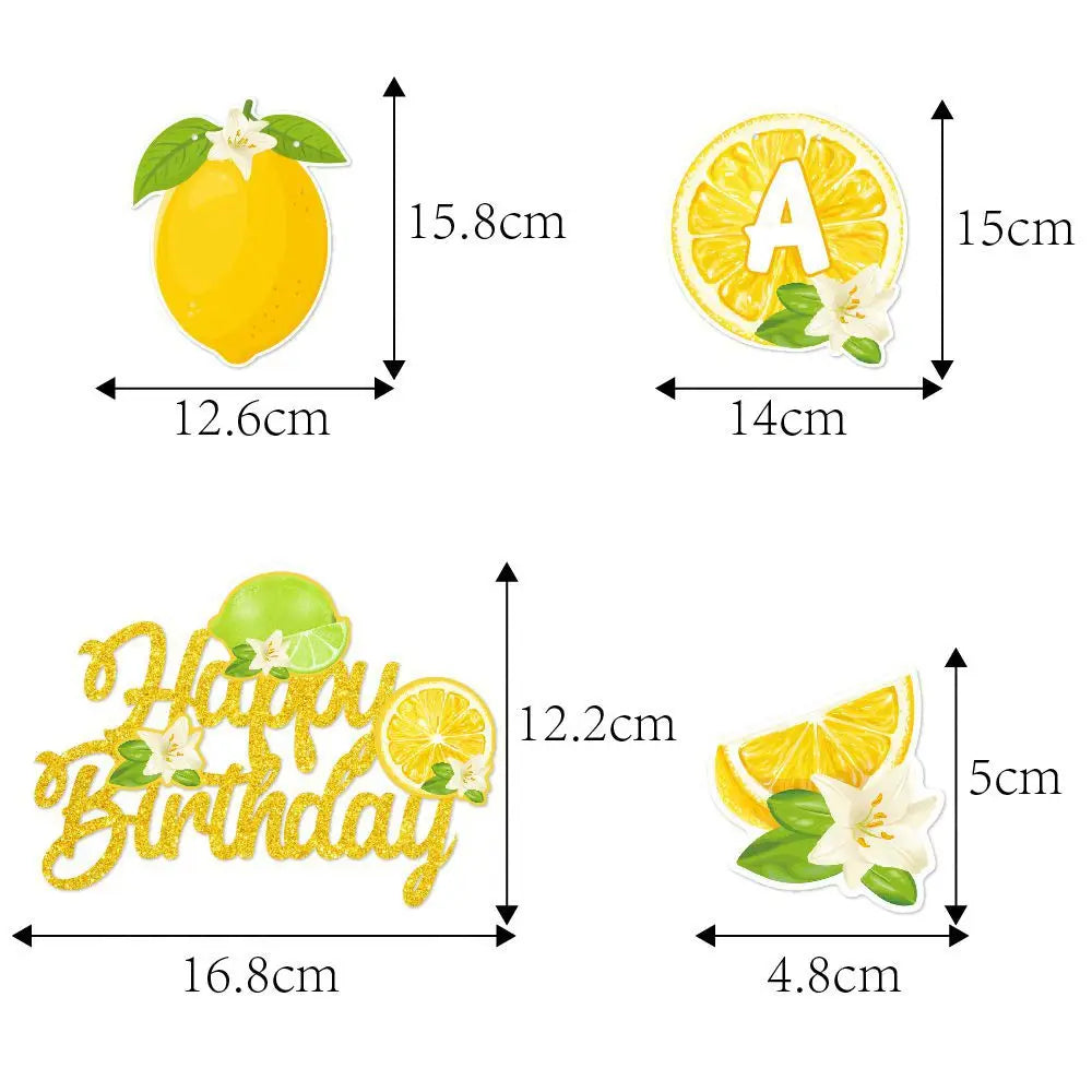 Set de Décoration Anniversaire Thème Citron – Drapeaux et Inserts pour Gâteaux