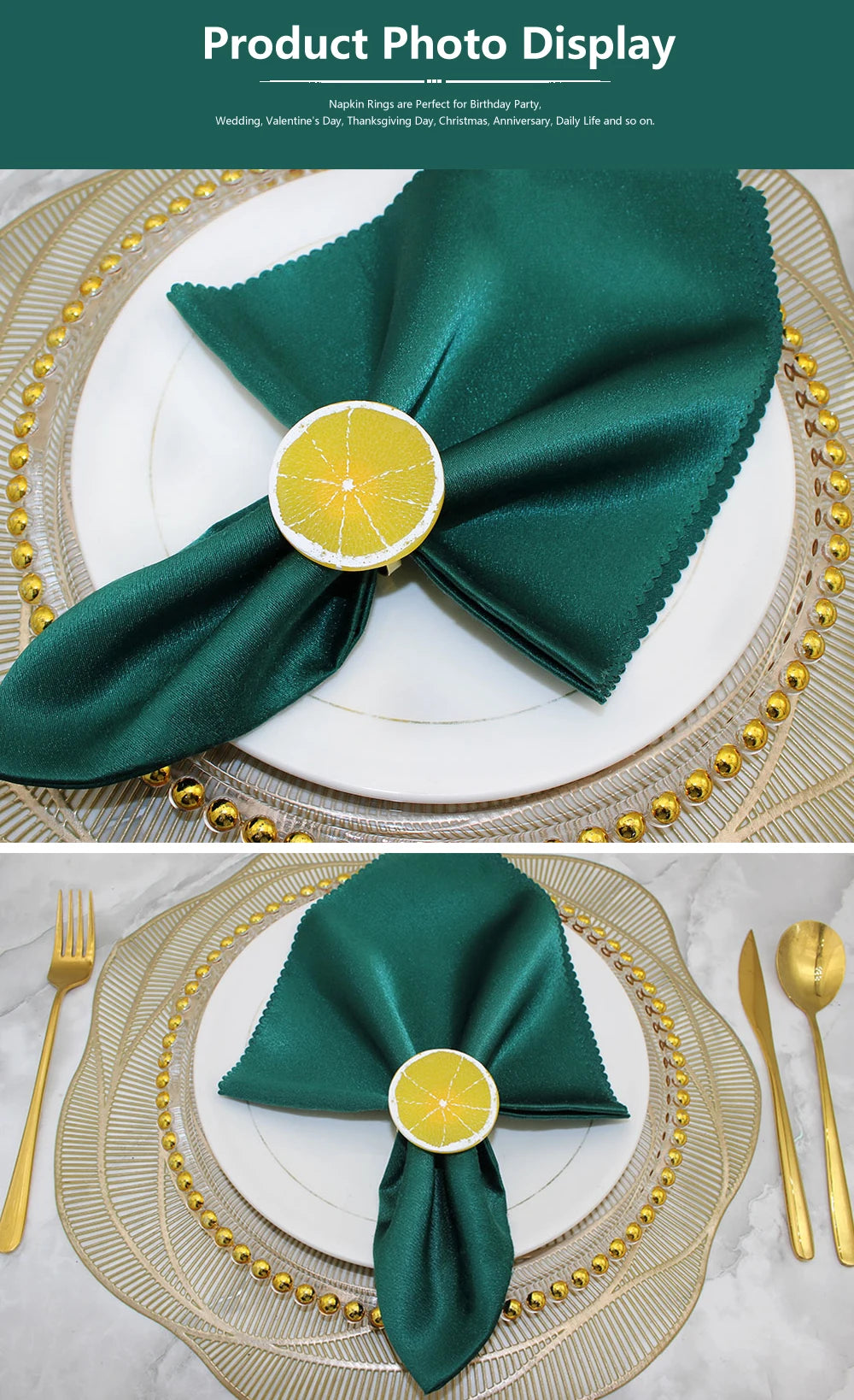 Anneaux de serviette en métal en forme de citron pour décorations de table