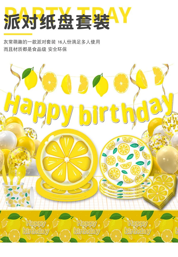 Couverts en Papier motif Citron – Décoration Parfaite pour Anniversaires et Fêtes