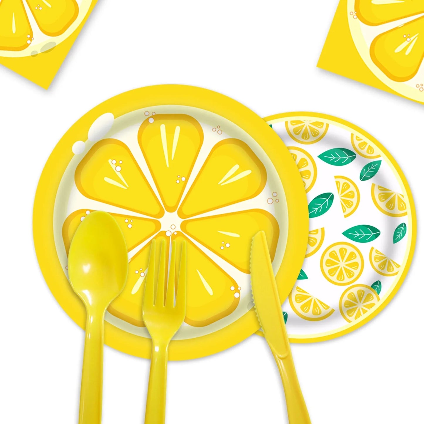 Couverts en Papier motif Citron – Décoration Parfaite pour Anniversaires et Fêtes