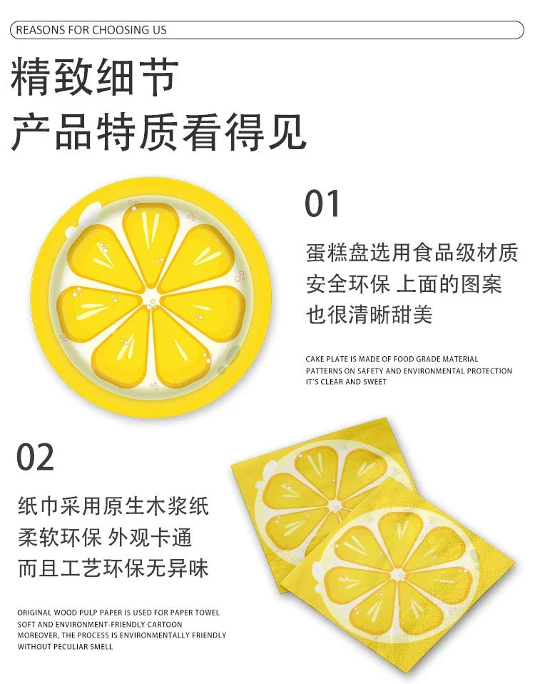 Couverts en Papier motif Citron – Décoration Parfaite pour Anniversaires et Fêtes