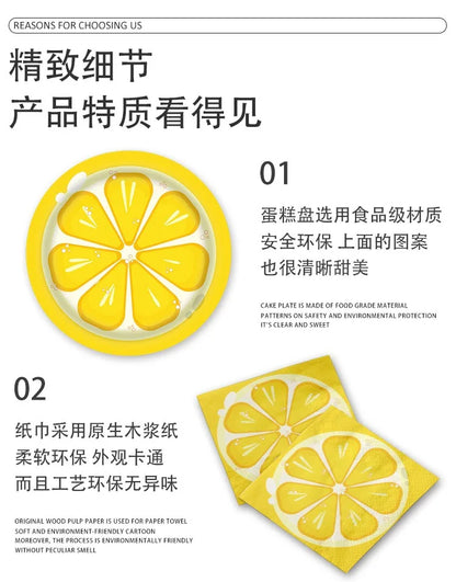 Couverts en Papier motif Citron – Décoration Parfaite pour Anniversaires et Fêtes