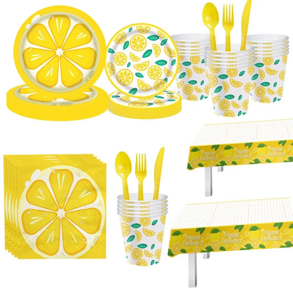 Couverts en Papier motif Citron – Décoration Parfaite pour Anniversaires et Fêtes