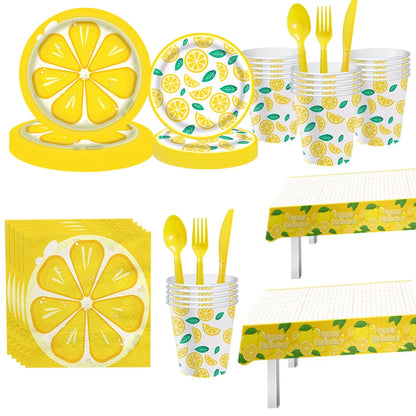 Couverts en Papier motif Citron – Décoration Parfaite pour Anniversaires et Fêtes