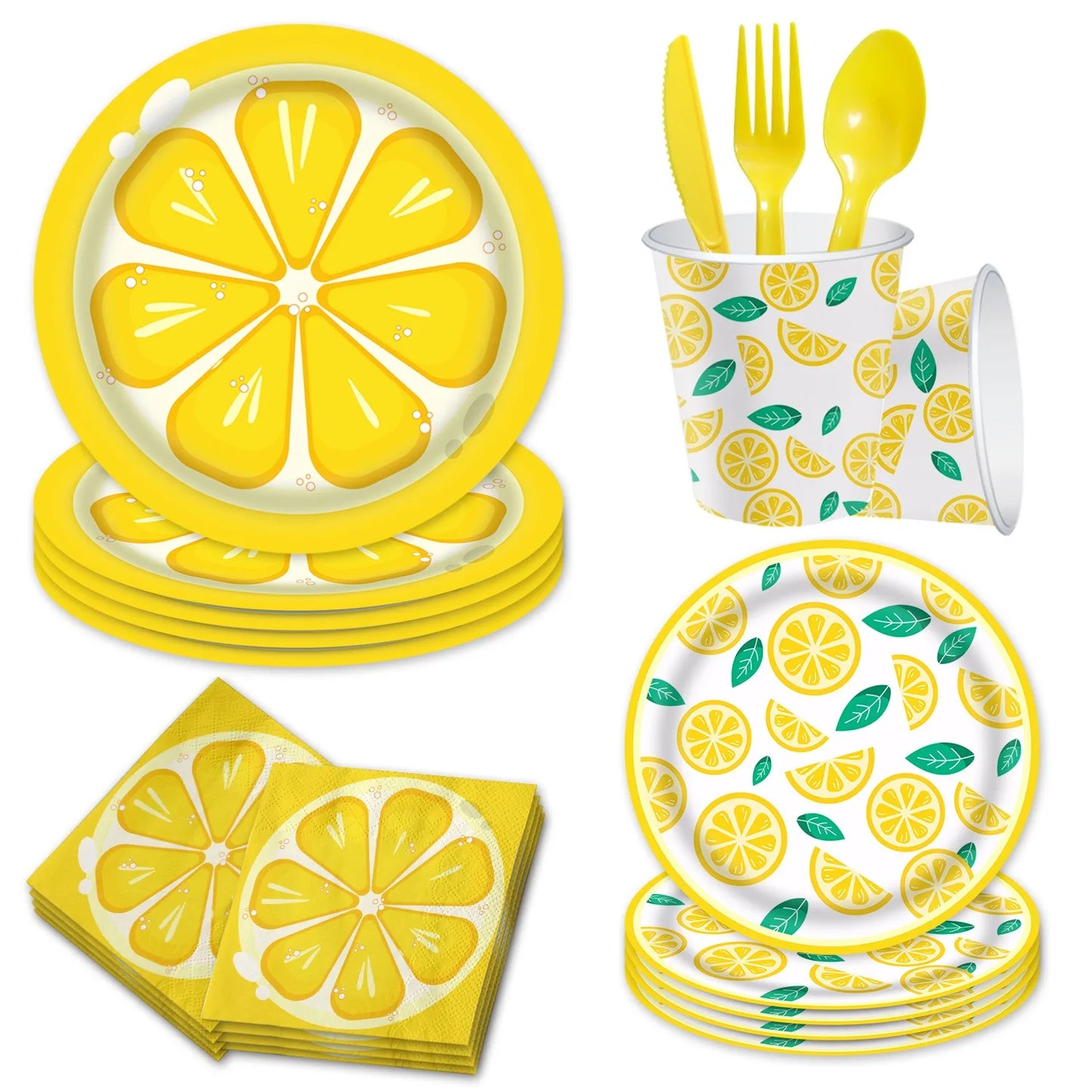 Couverts en Papier motif Citron – Décoration Parfaite pour Anniversaires et Fêtes